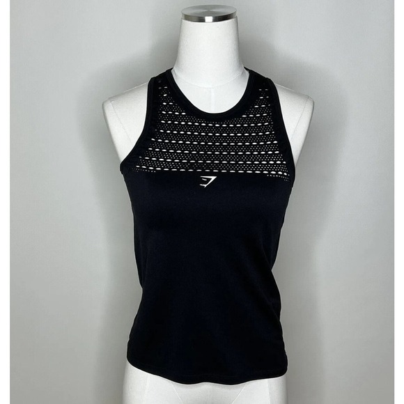 Gymshark Size XS Energy Seamless Loose Tank, Color Black, Laser Cut Out, Logo - Picture 1 of 7